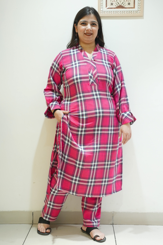 Rosewood Pink Woollen Kurta Set