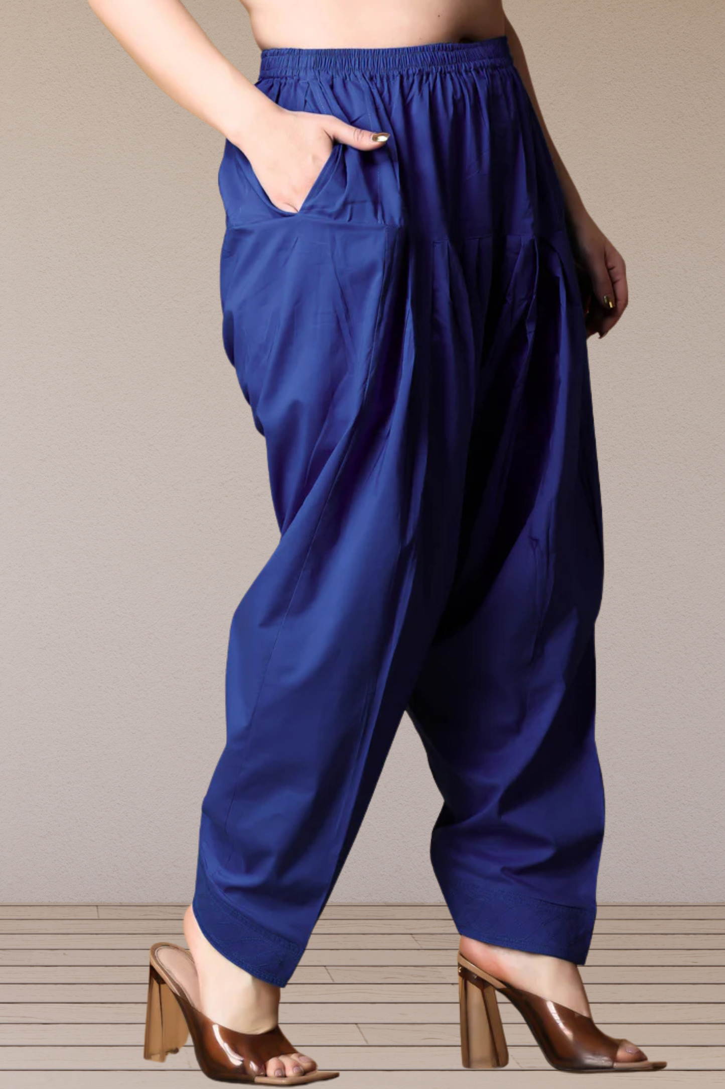 Royal Blue Pleated Cotton Salwar