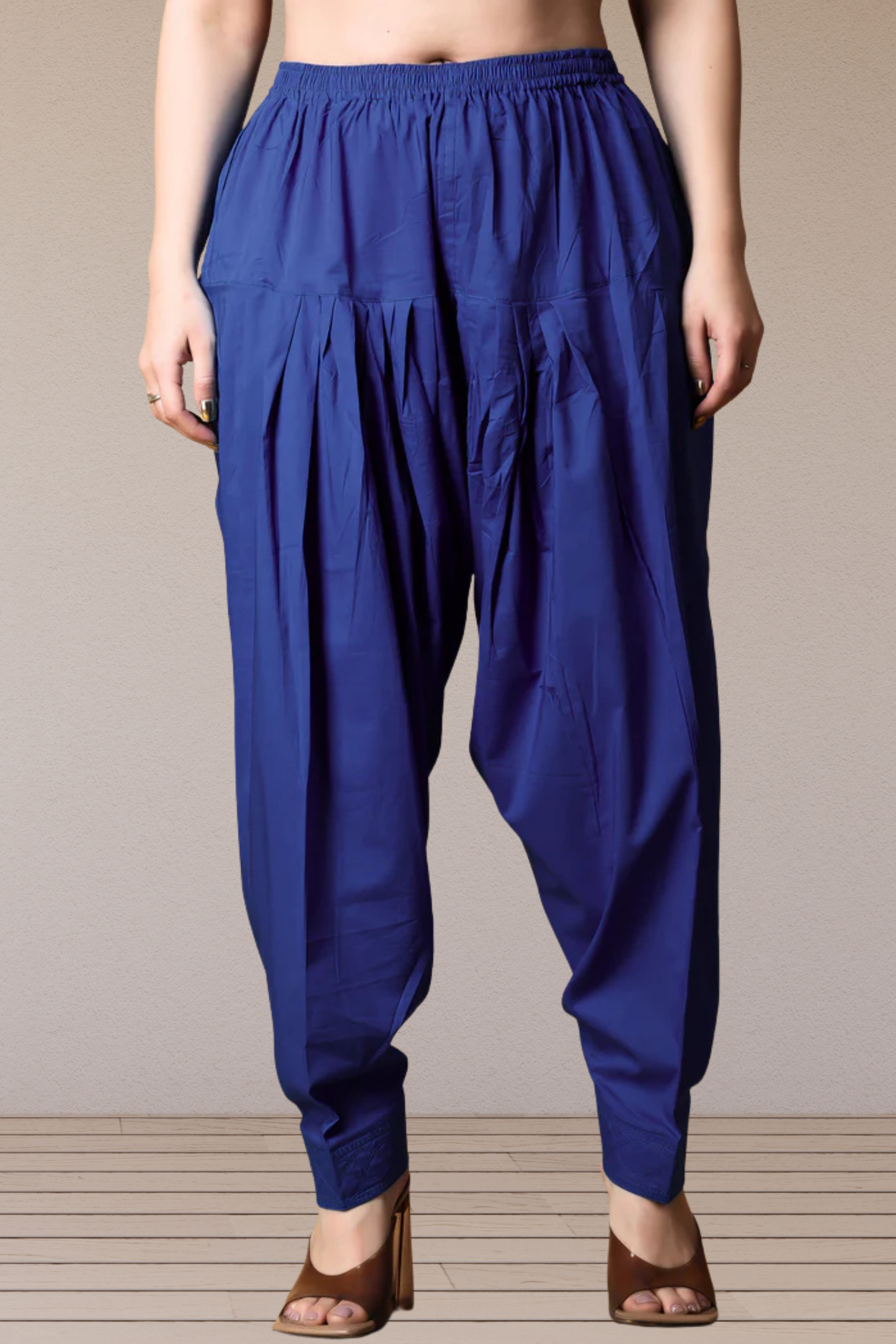 Royal Blue Pleated Cotton Salwar