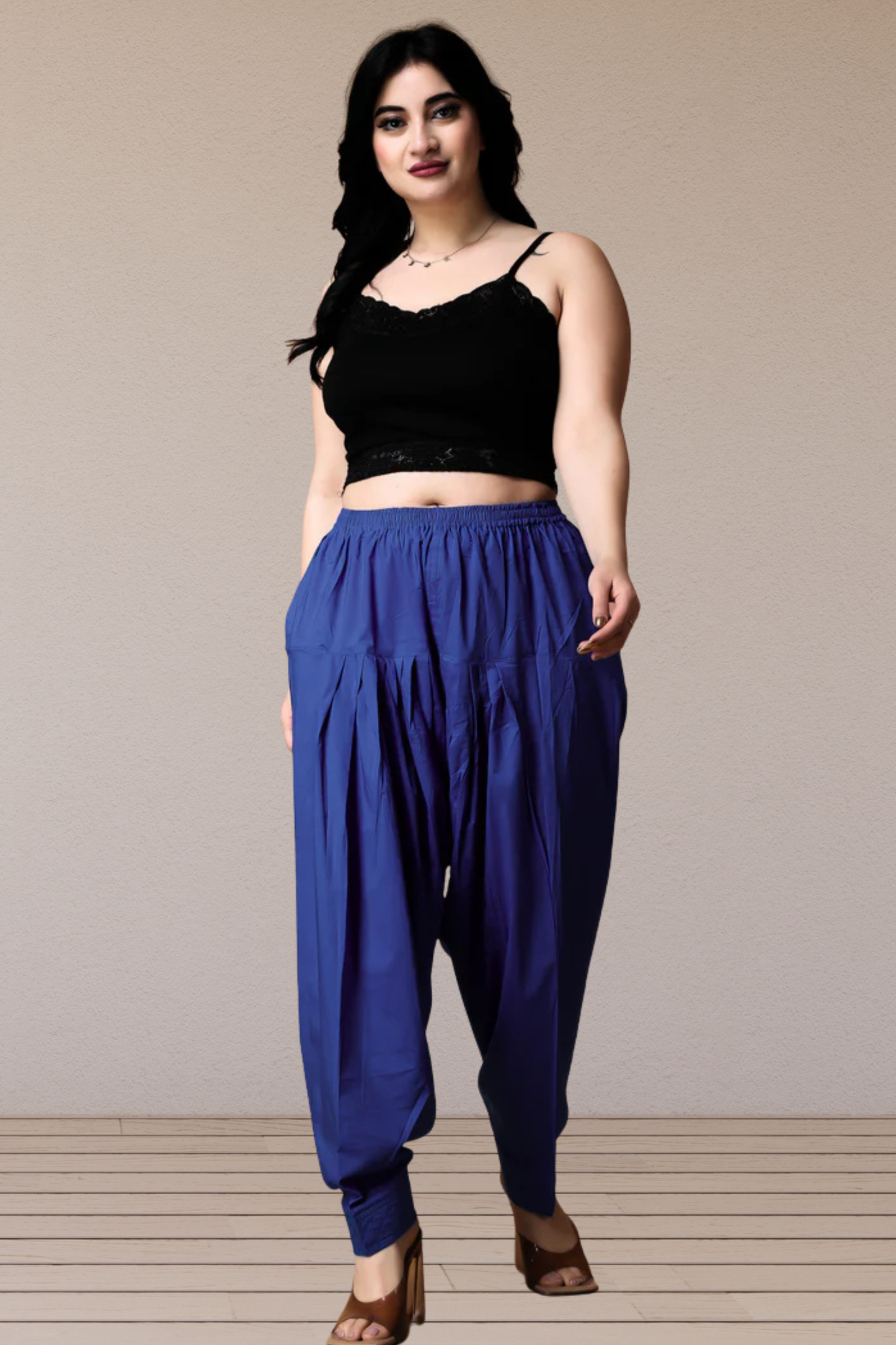 Royal Blue Pleated Cotton Salwar