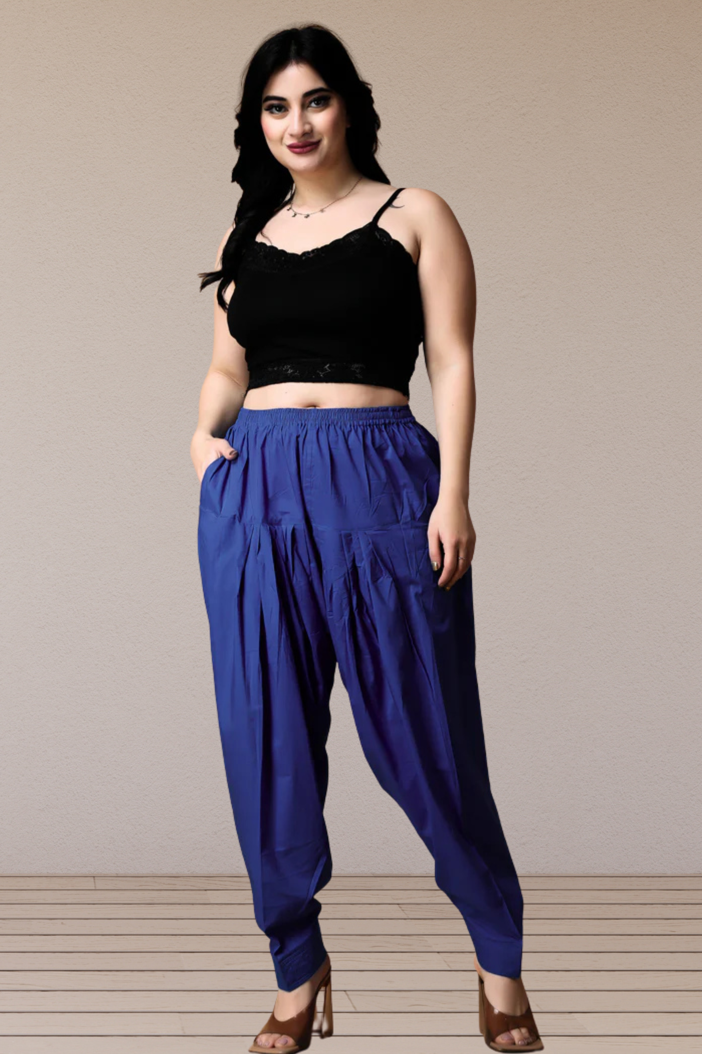 Royal Blue Pleated Cotton Salwar