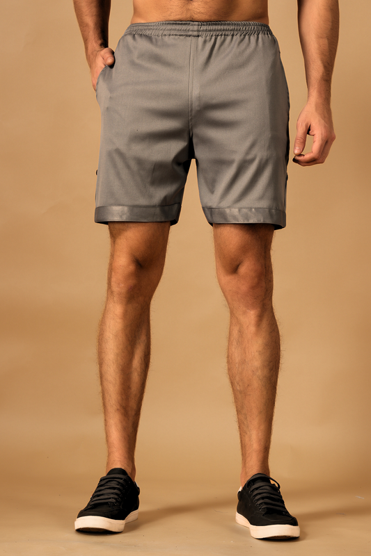 grey cotton poplin shorts