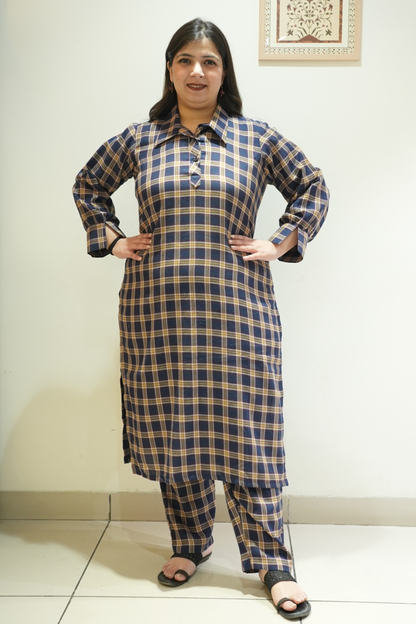 Spiced Navy Woollen Kurta Set