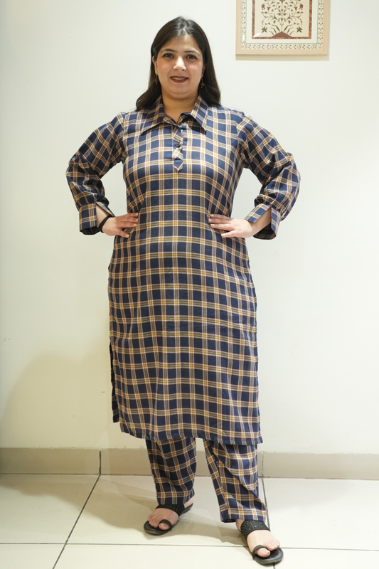 Spiced Navy Woollen Kurta Set