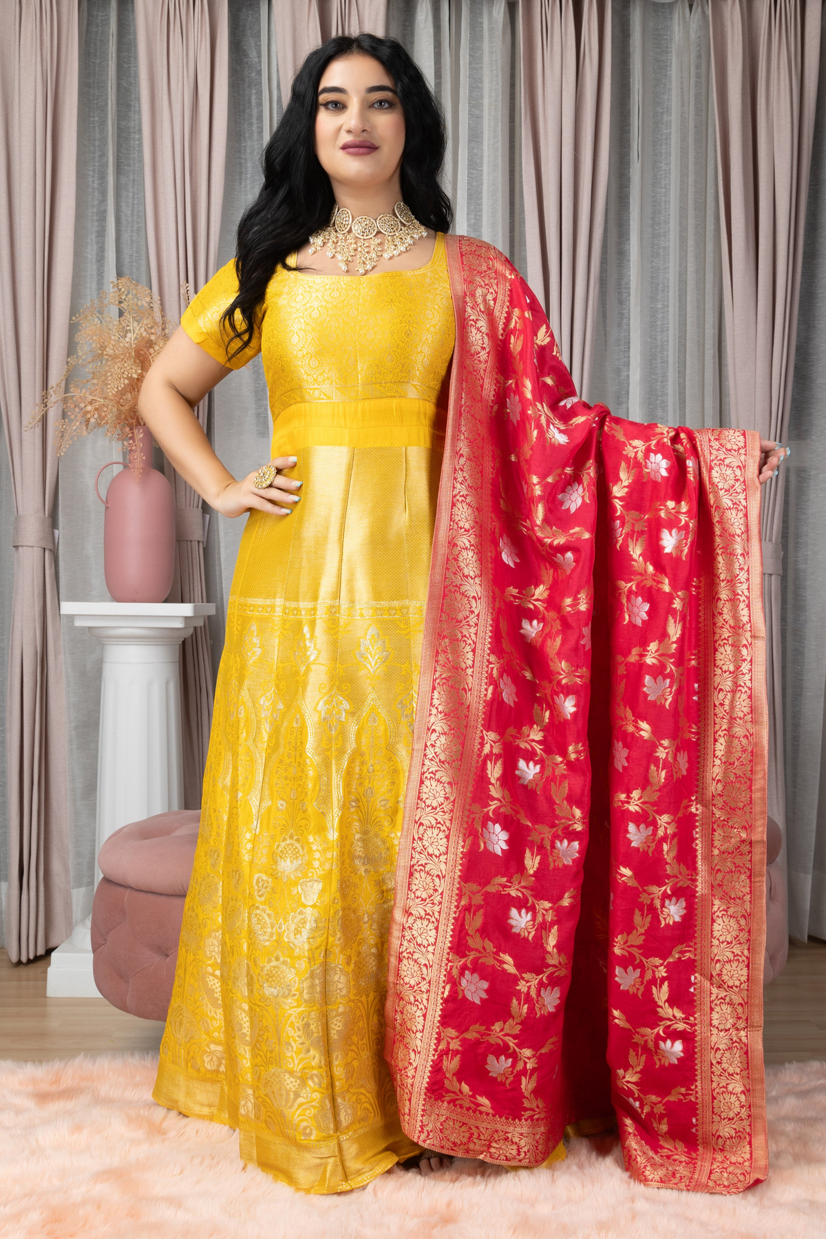 Buy Plus Size ​Gulmohar Sitara Banarasi Silk Dress At Apella | Sizes XS to 10 XL | India | Free Delivery | Customized