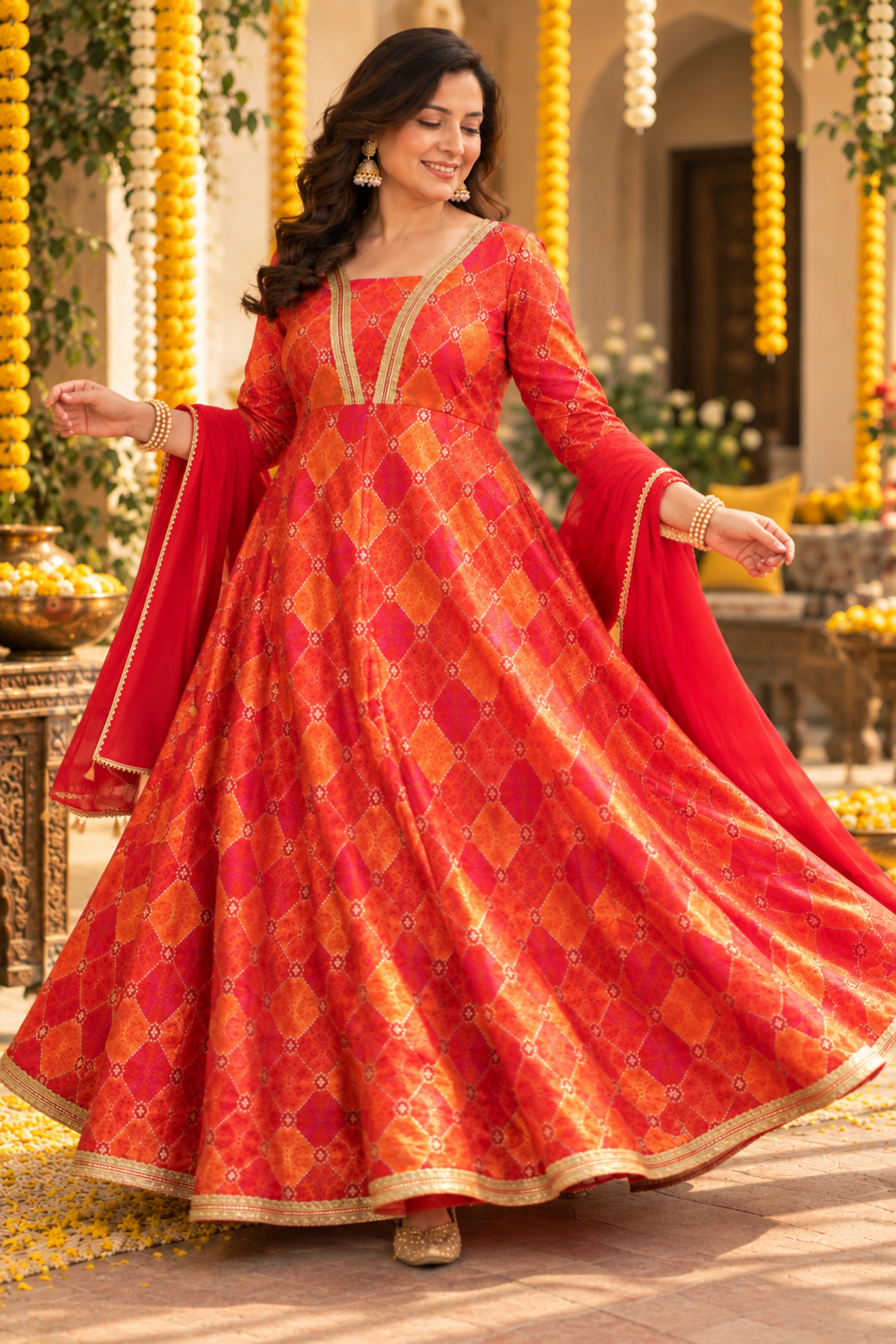 Tarini Orange Silk Dress with Jacquard Weave (Copy)