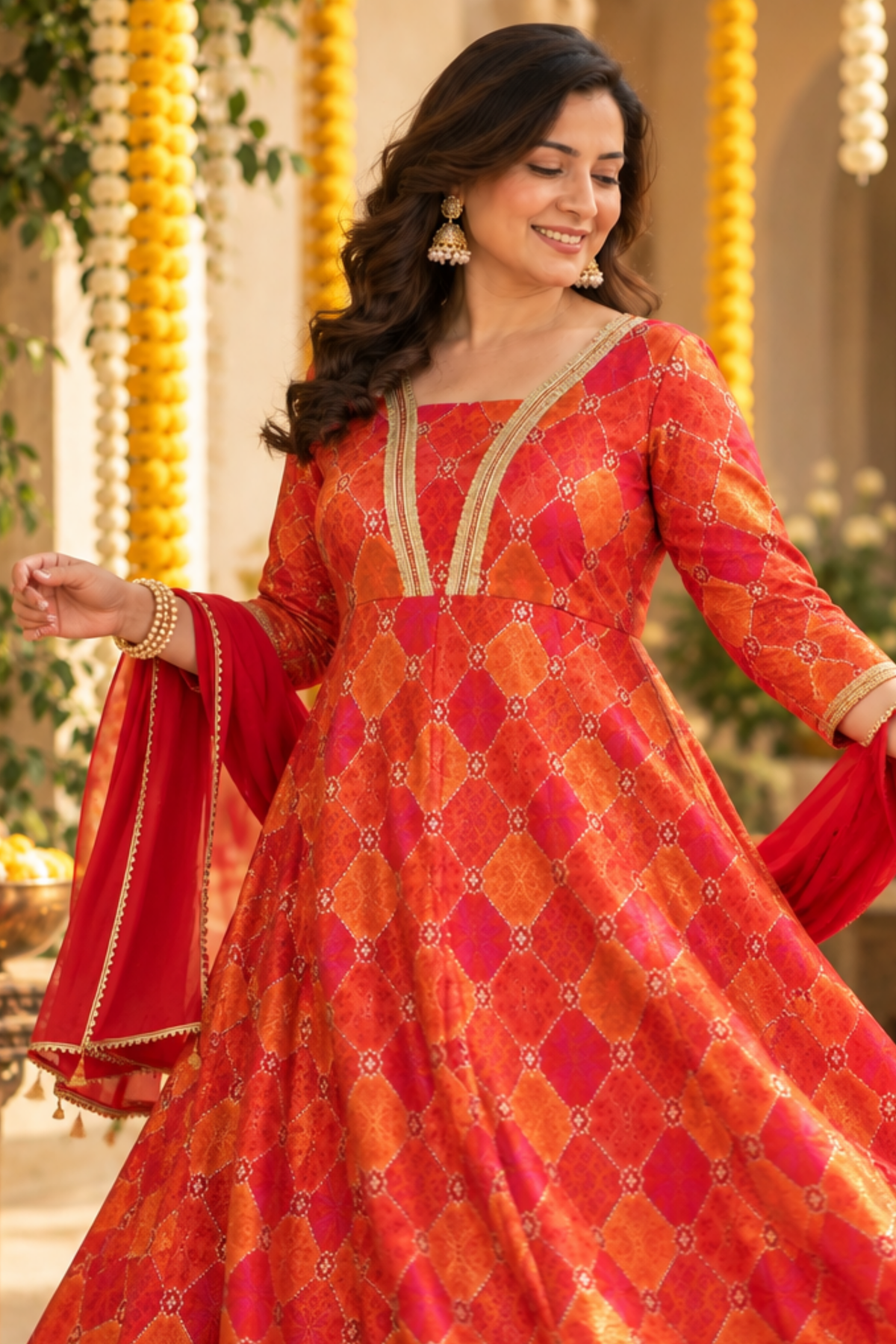 Tarini Orange Silk Dress with Jacquard Weave (Copy)