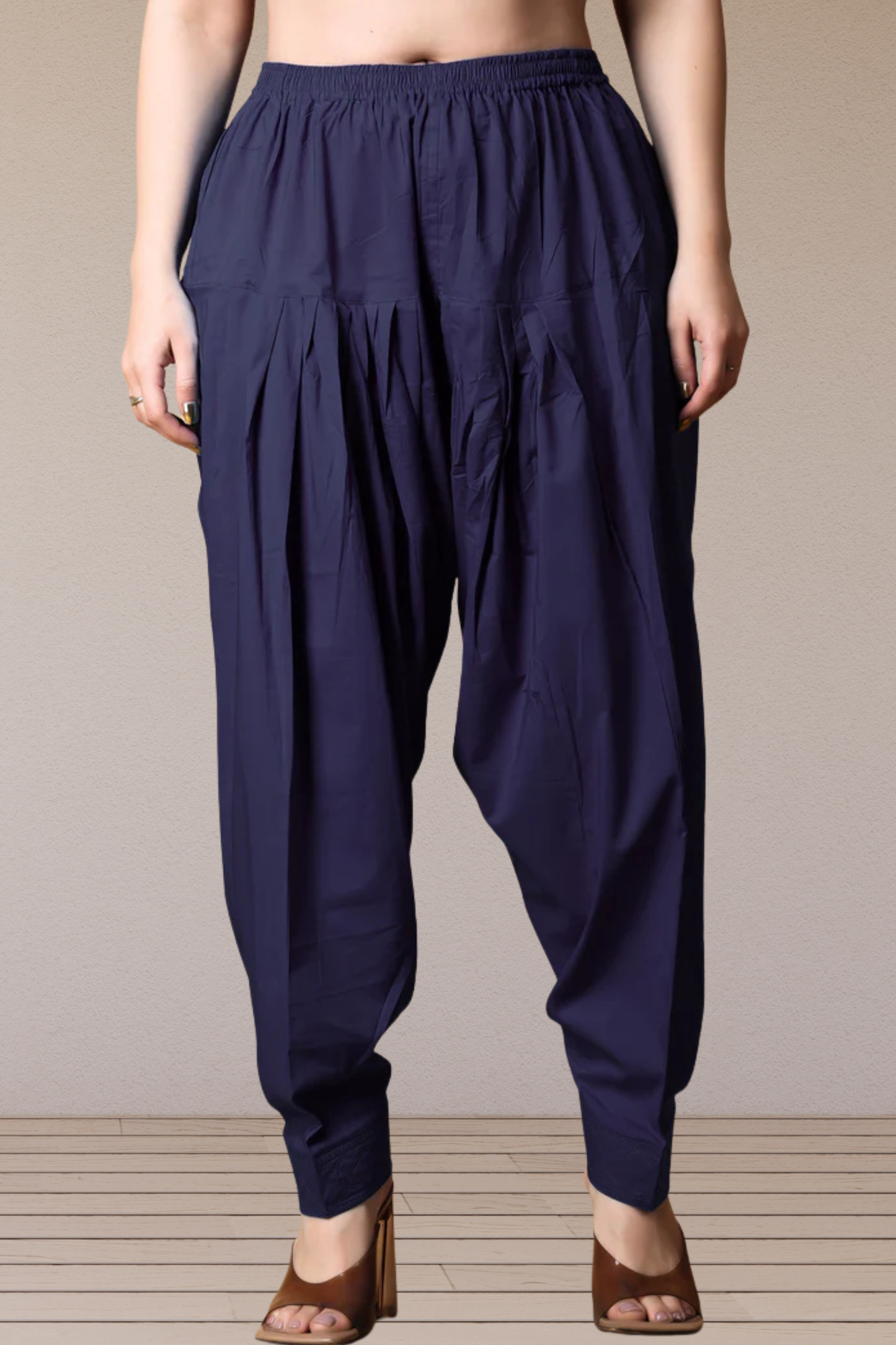 Navy Blue Pleated Cotton Salwar