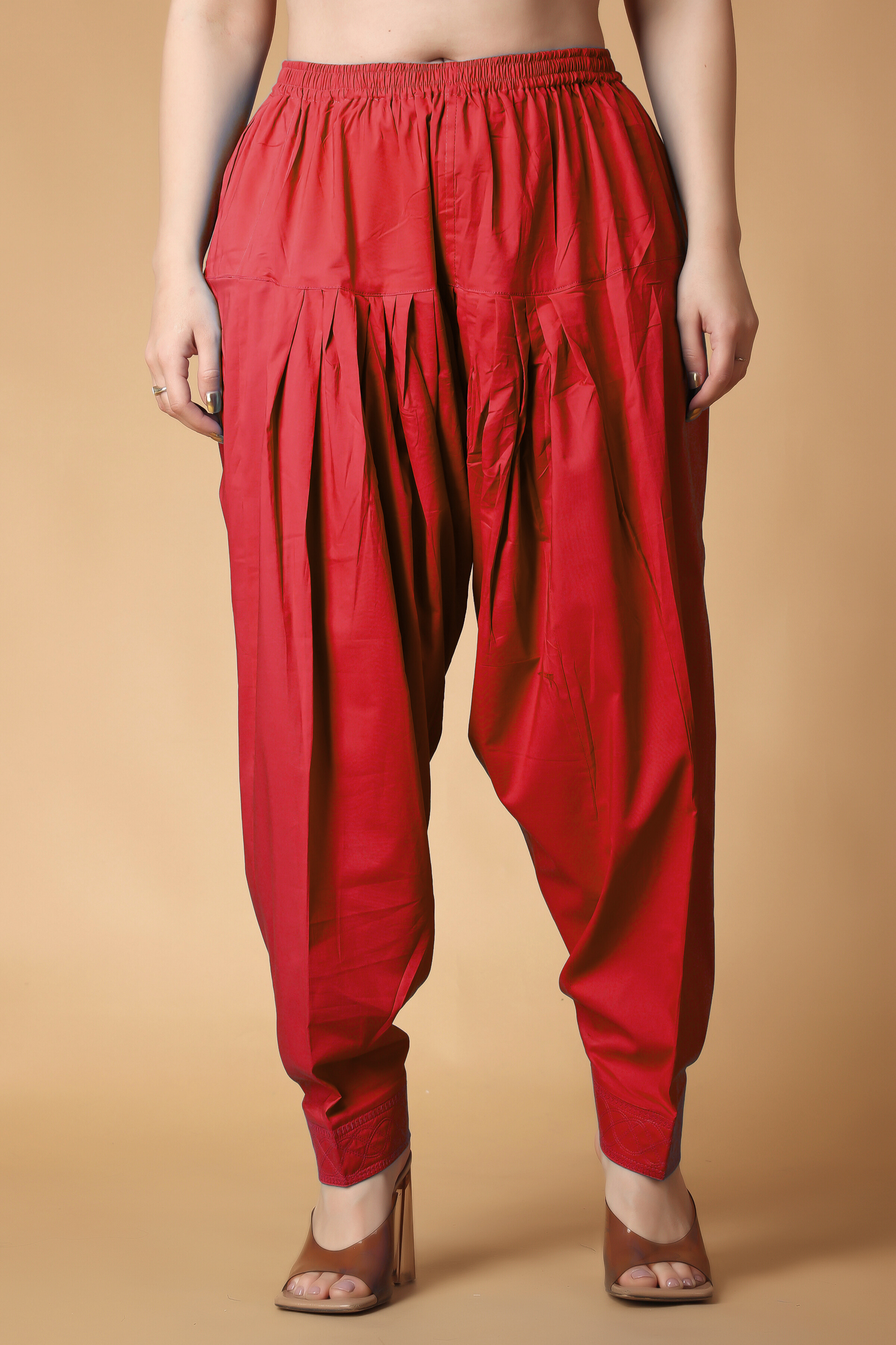 Red Pleated Cotton Salwar