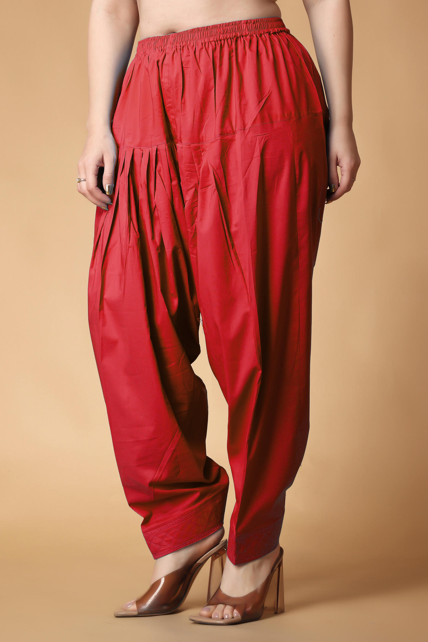 Red Pleated Cotton Salwar