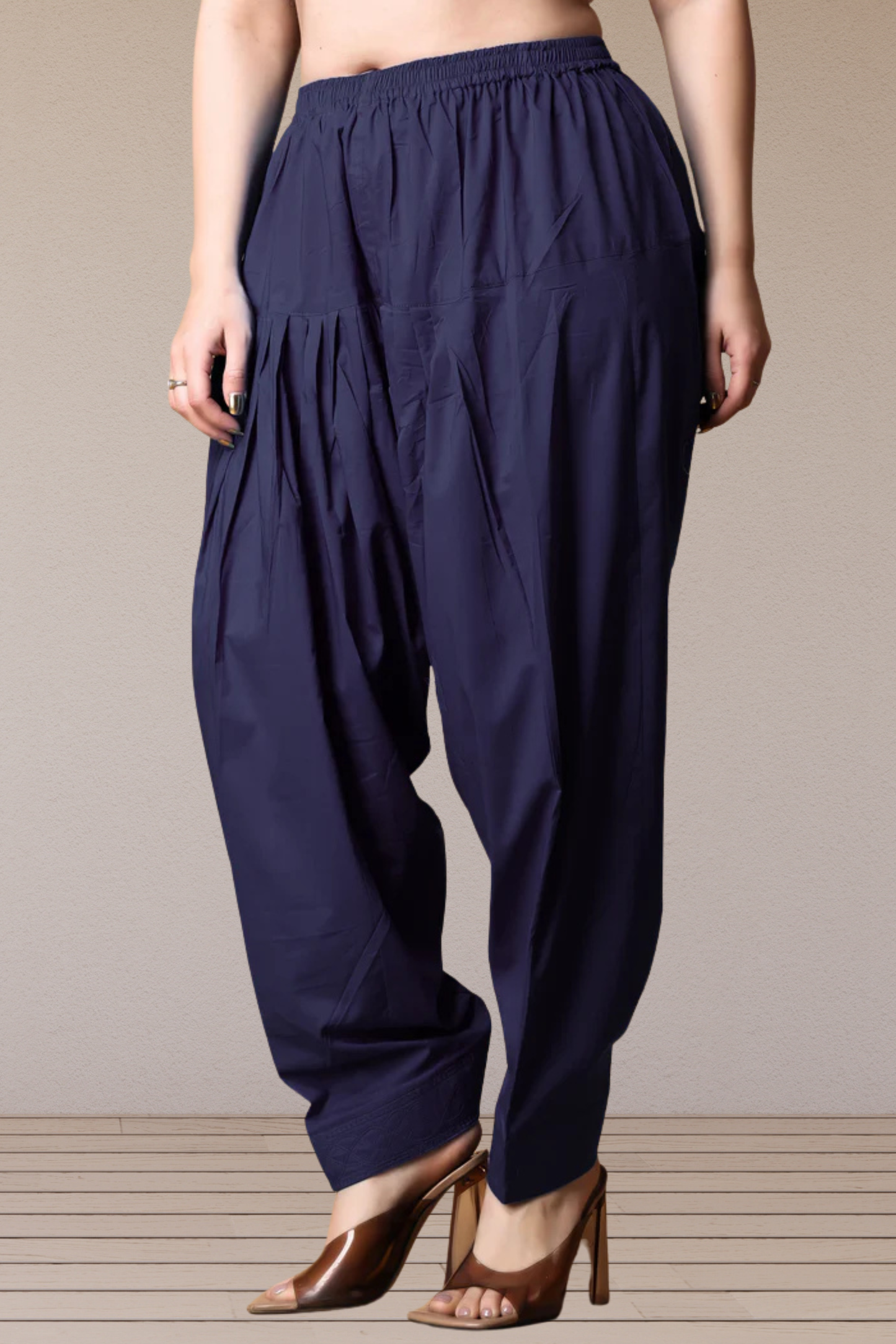 Navy Blue Pleated Cotton Salwar