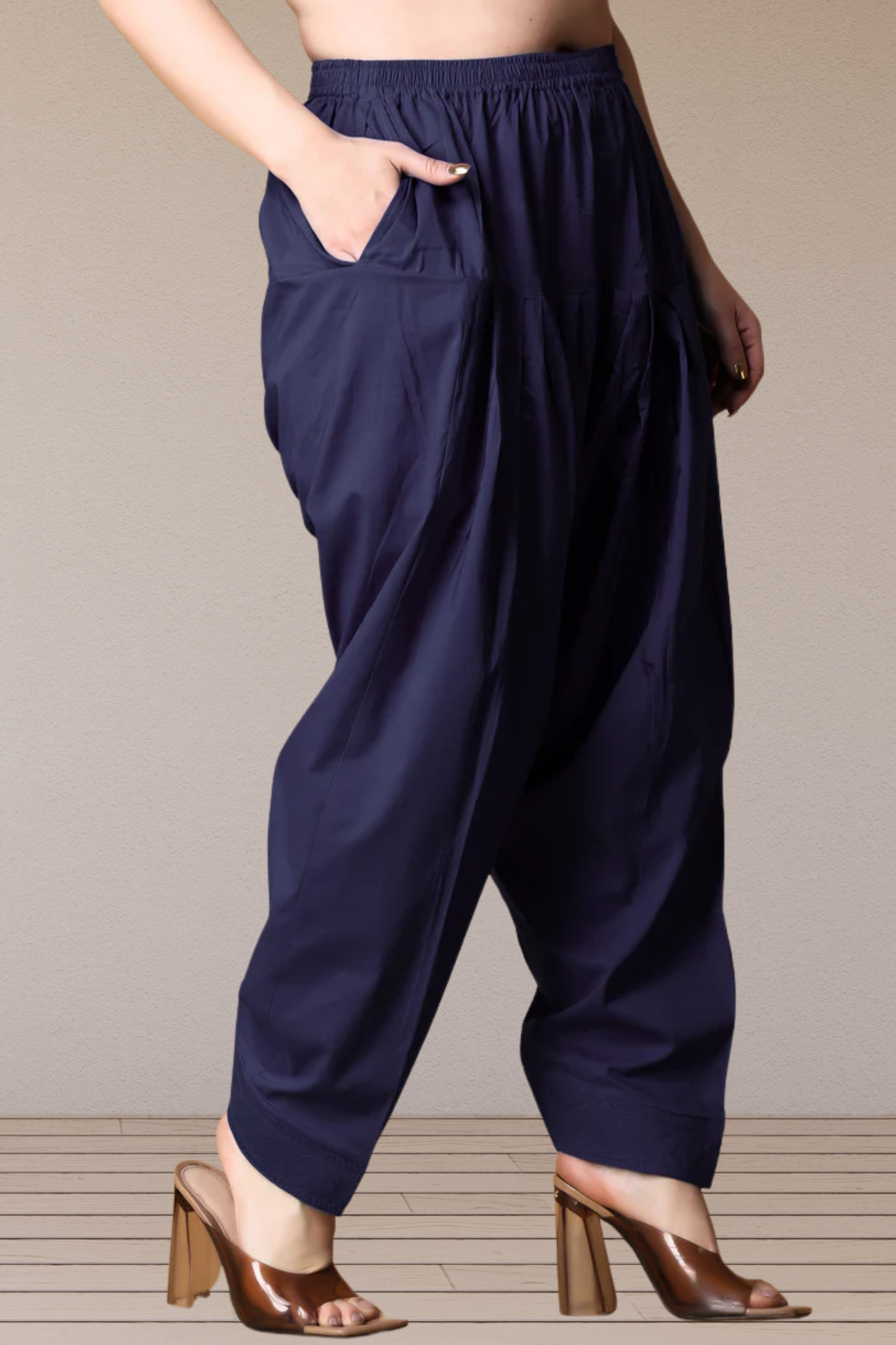 Navy Blue Pleated Cotton Salwar