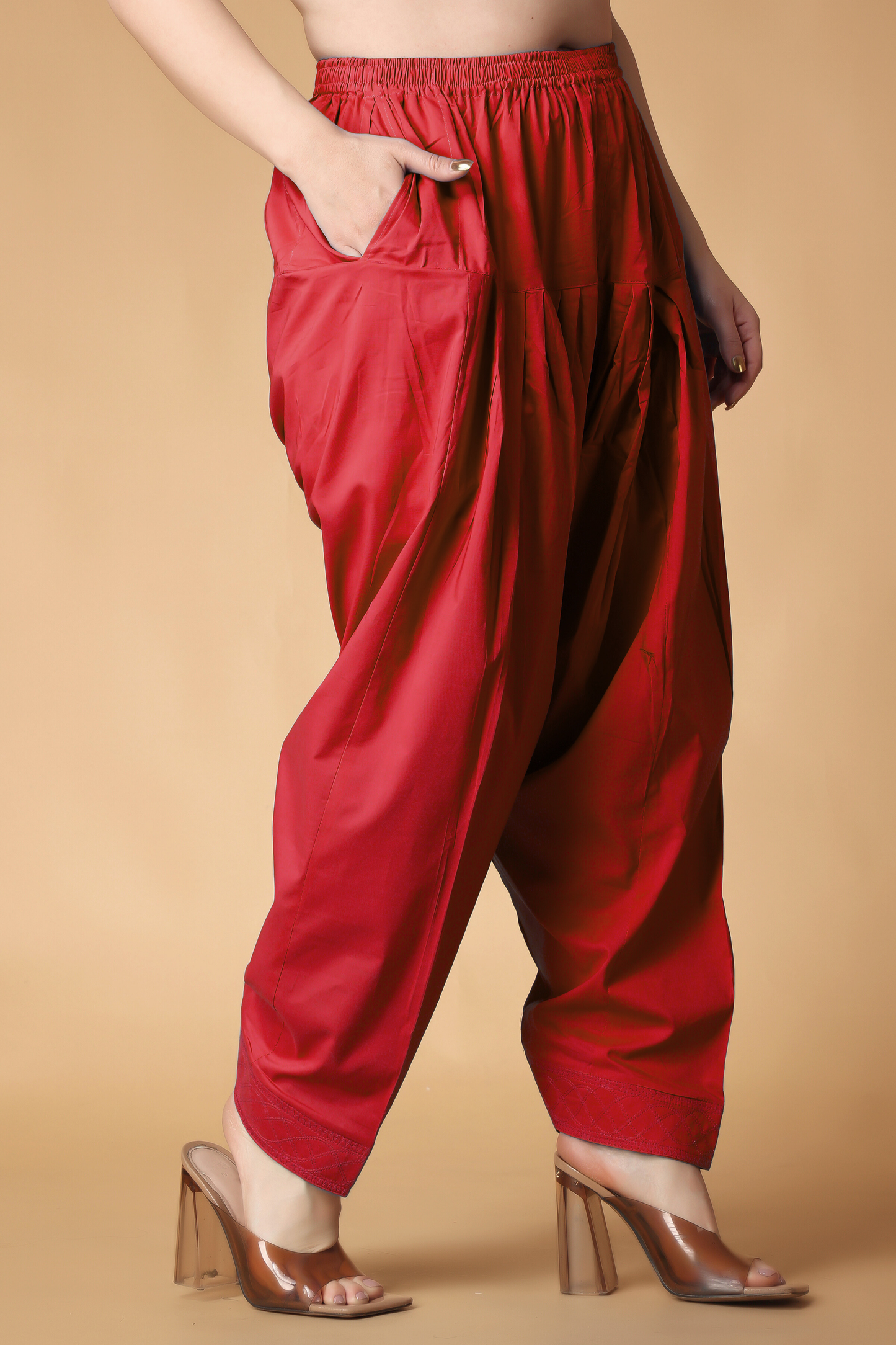 Red Pleated Cotton Salwar