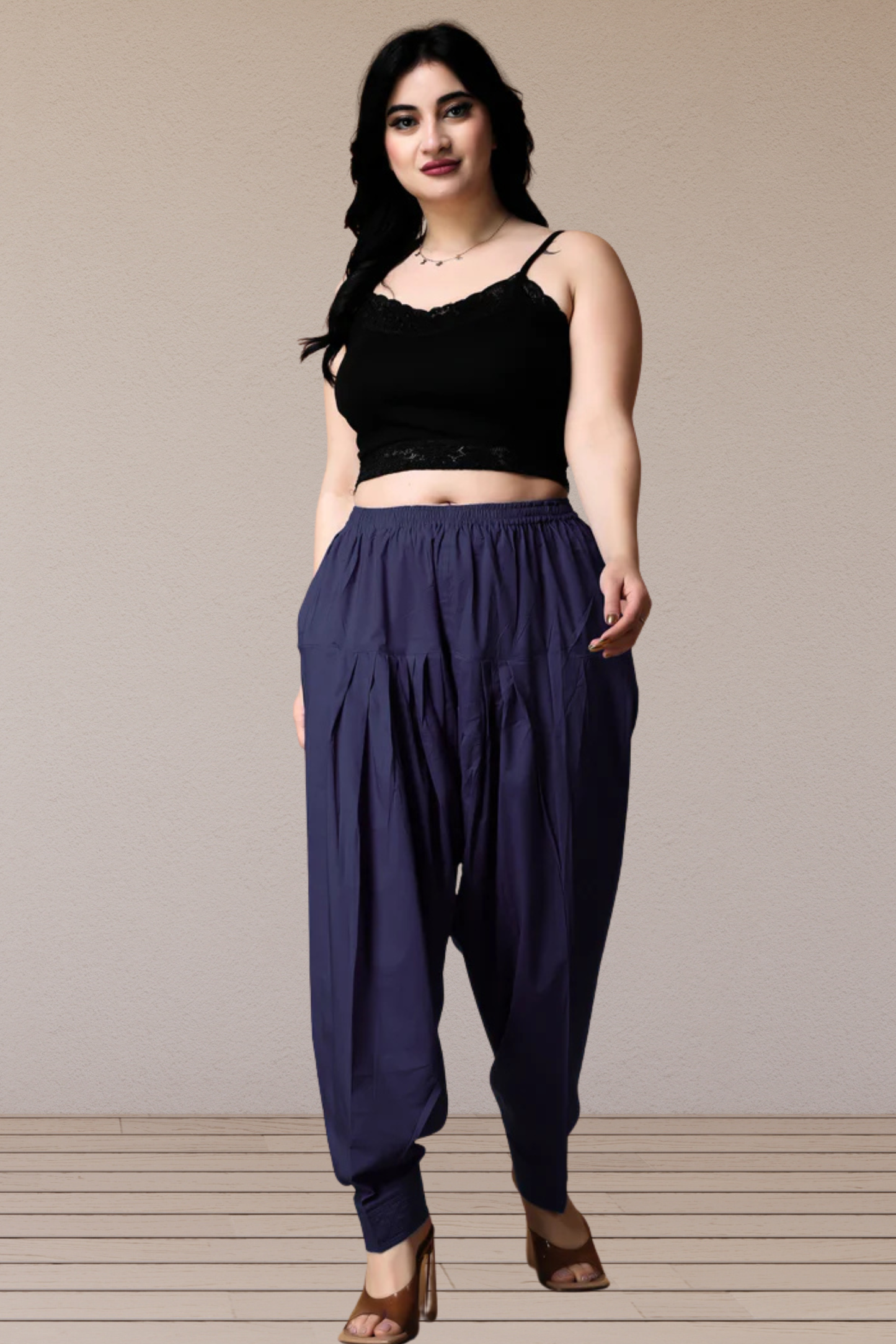 Navy Blue Pleated Cotton Salwar