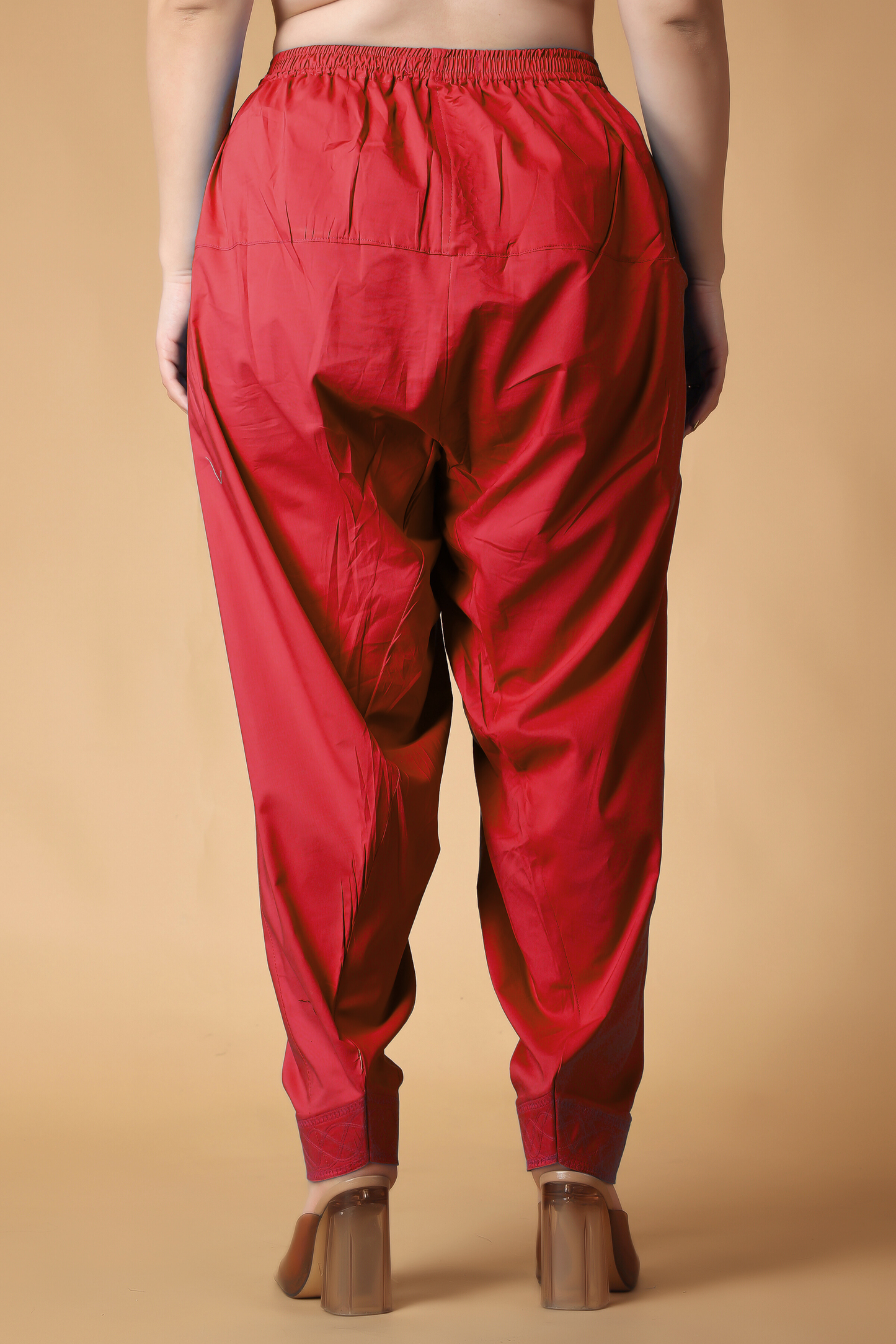 Red Pleated Cotton Salwar