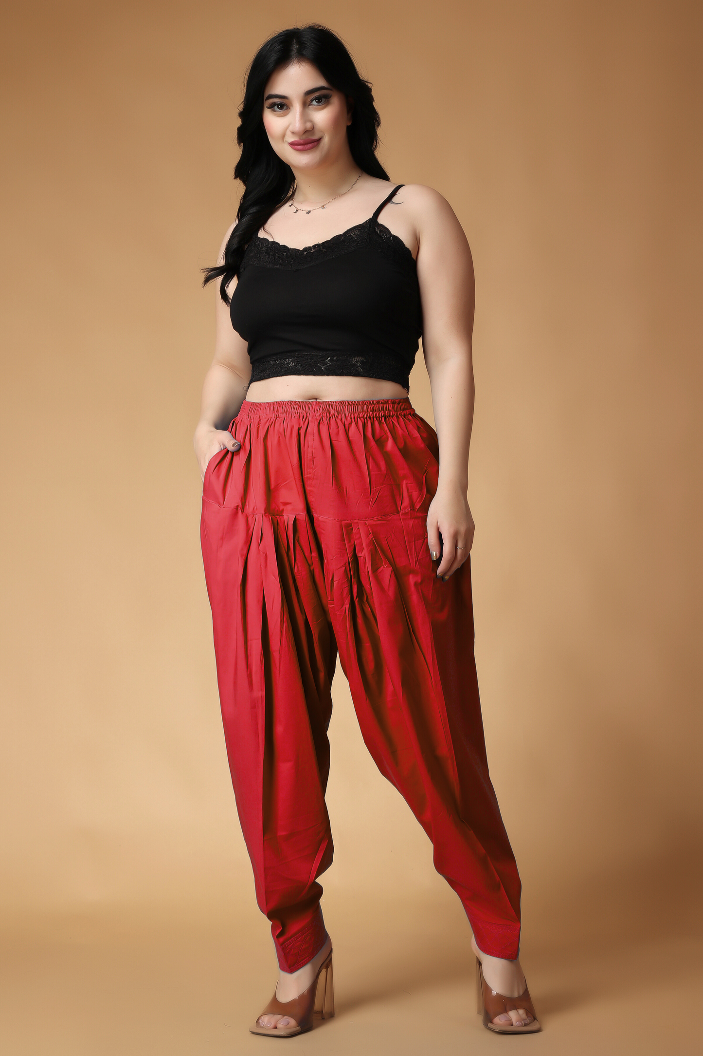 Red Pleated Cotton Salwar