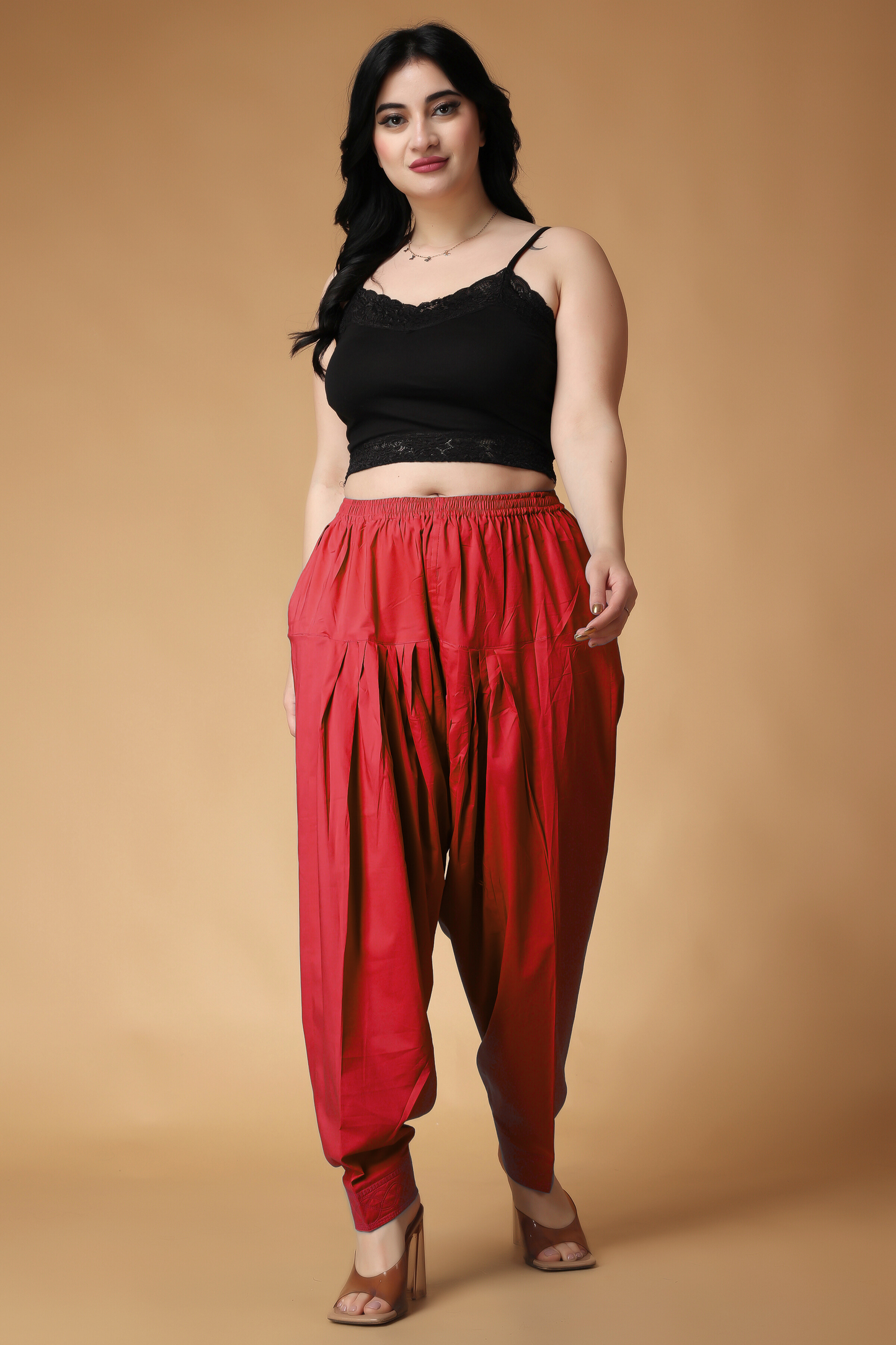 Red Pleated Cotton Salwar