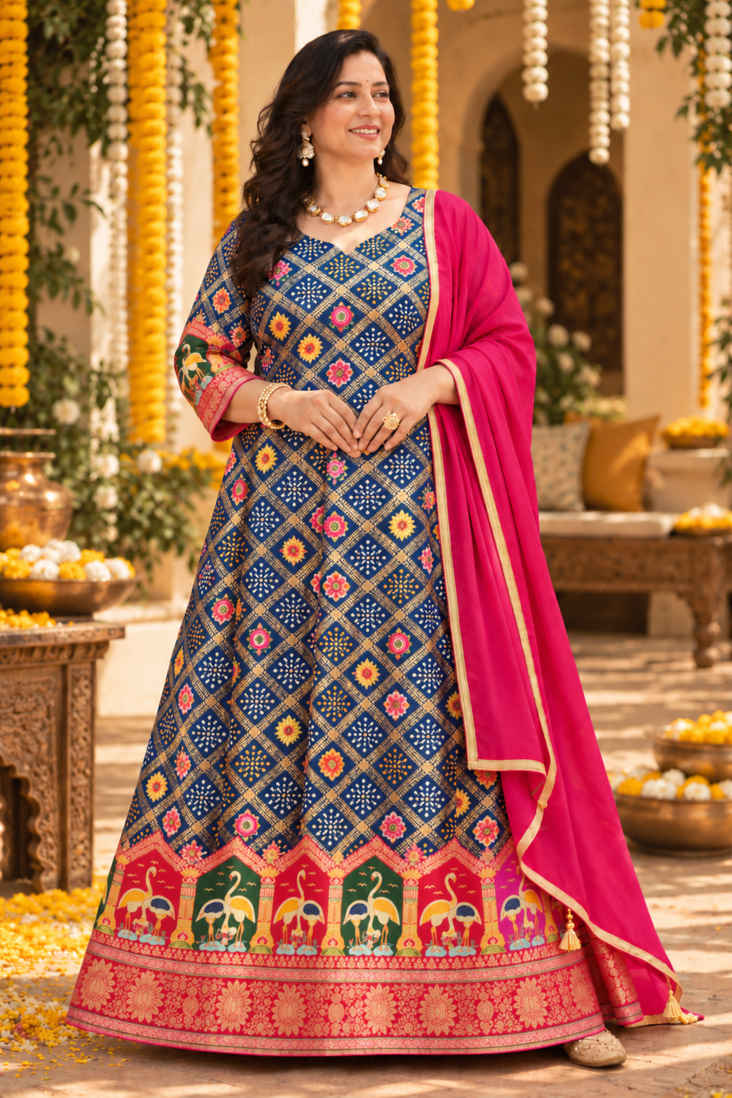 Meghna Blue Silk Dress with Jacquard Weave (Copy)