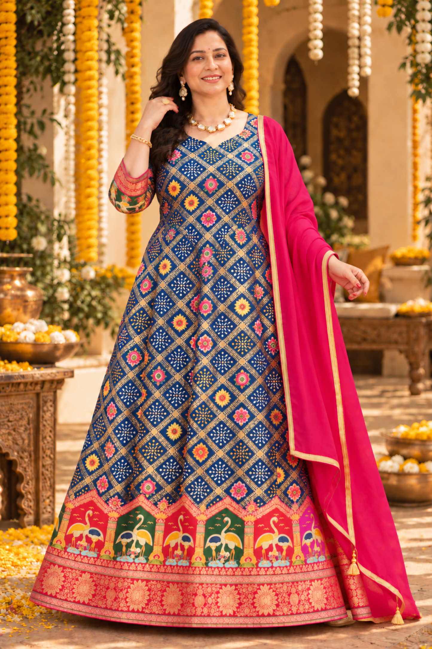 Meghna Blue Silk Dress with Jacquard Weave (Copy)