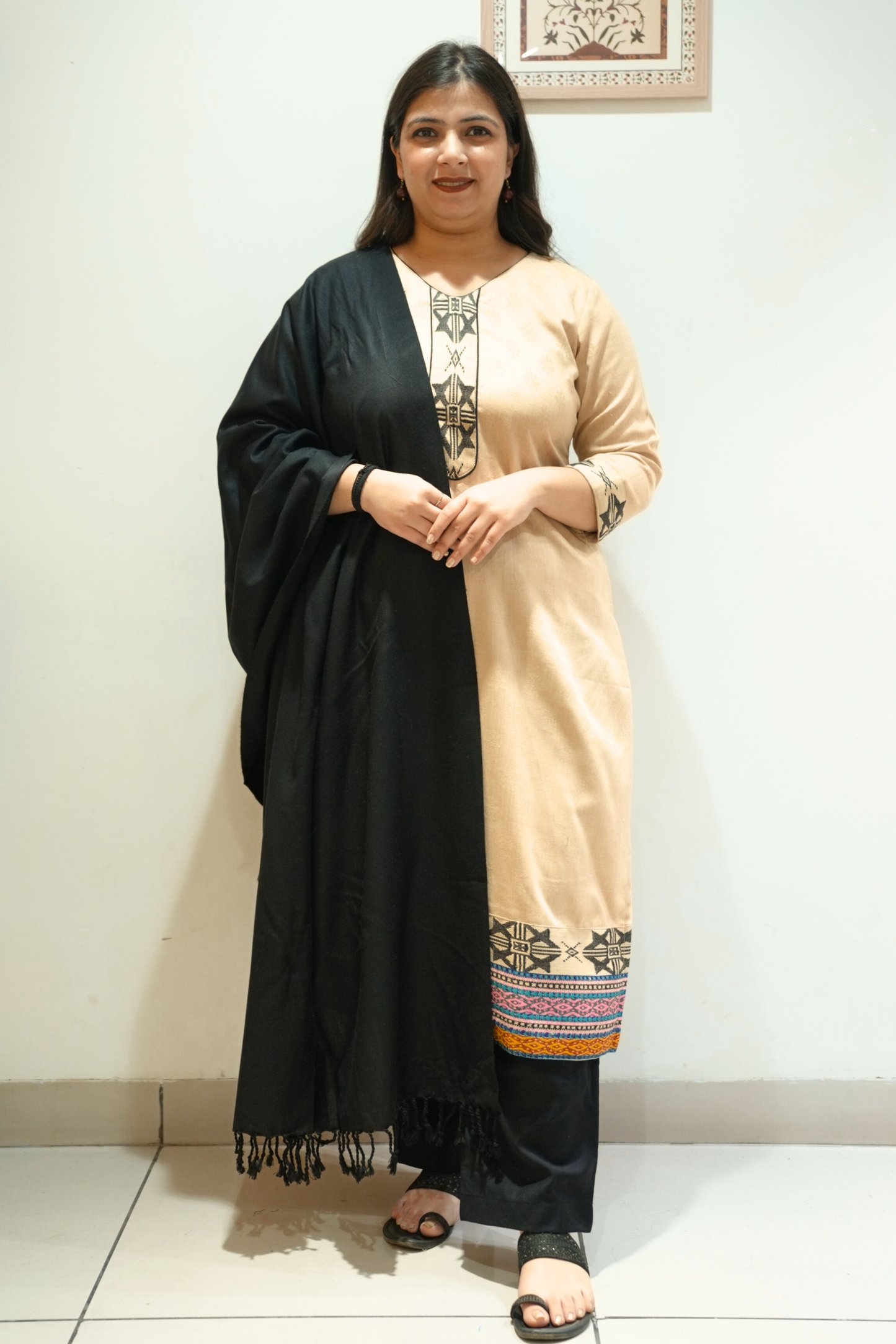 Sandstone Black Woollen Kurta Set