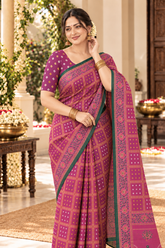 Vaidehi Printed Saree With 1.5 Mtr Blouse Piece