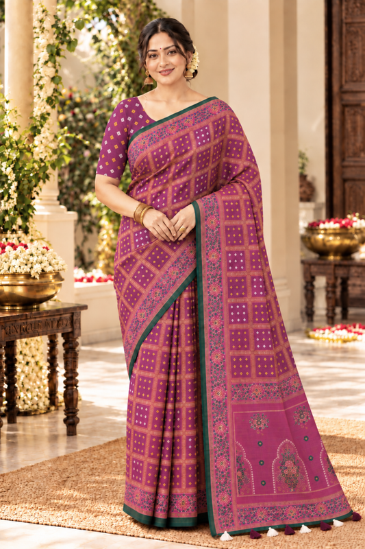 Vaidehi Printed Saree With 1.5 Mtr Blouse Piece