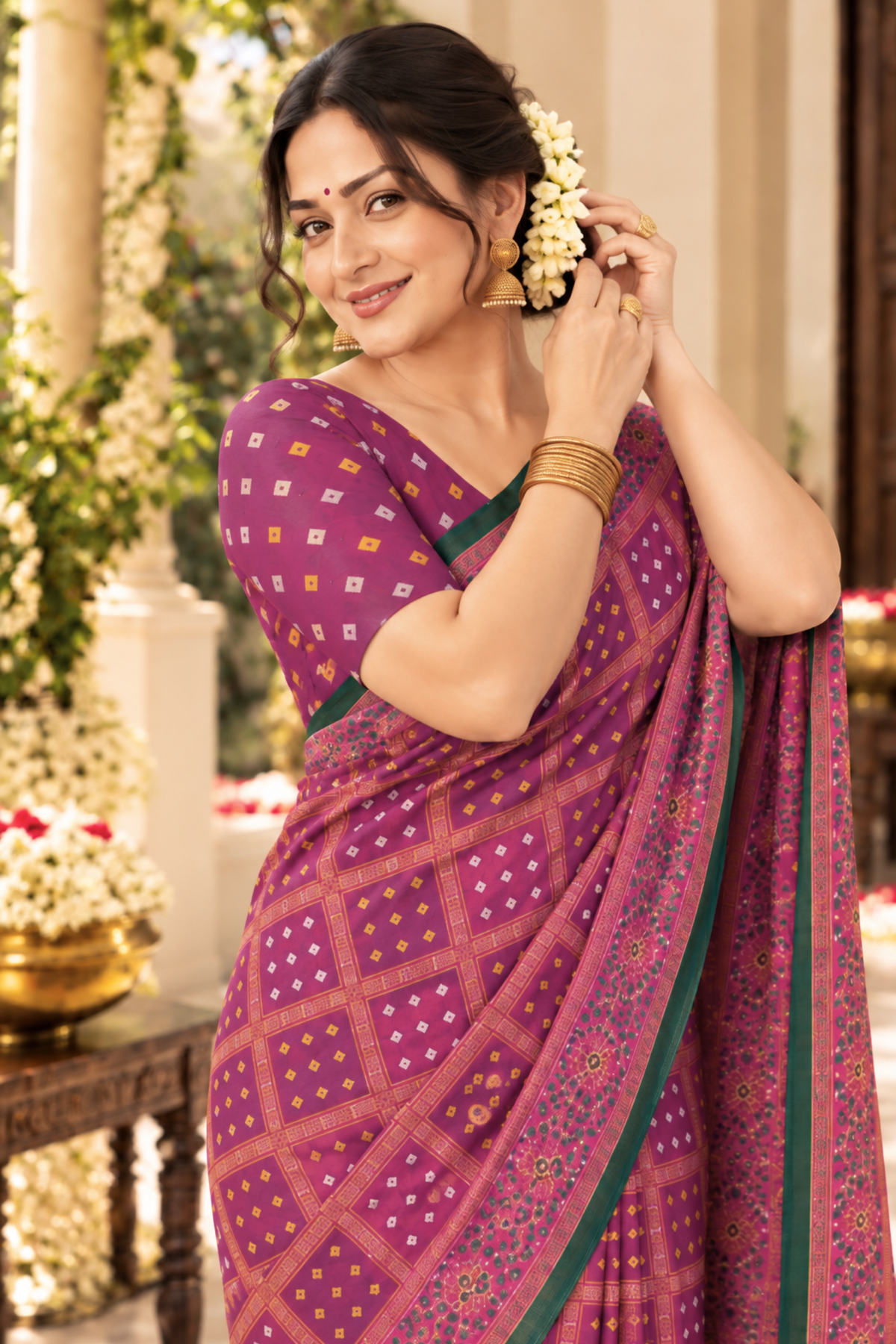 Vaidehi Printed Saree With 1.5 Mtr Blouse Piece