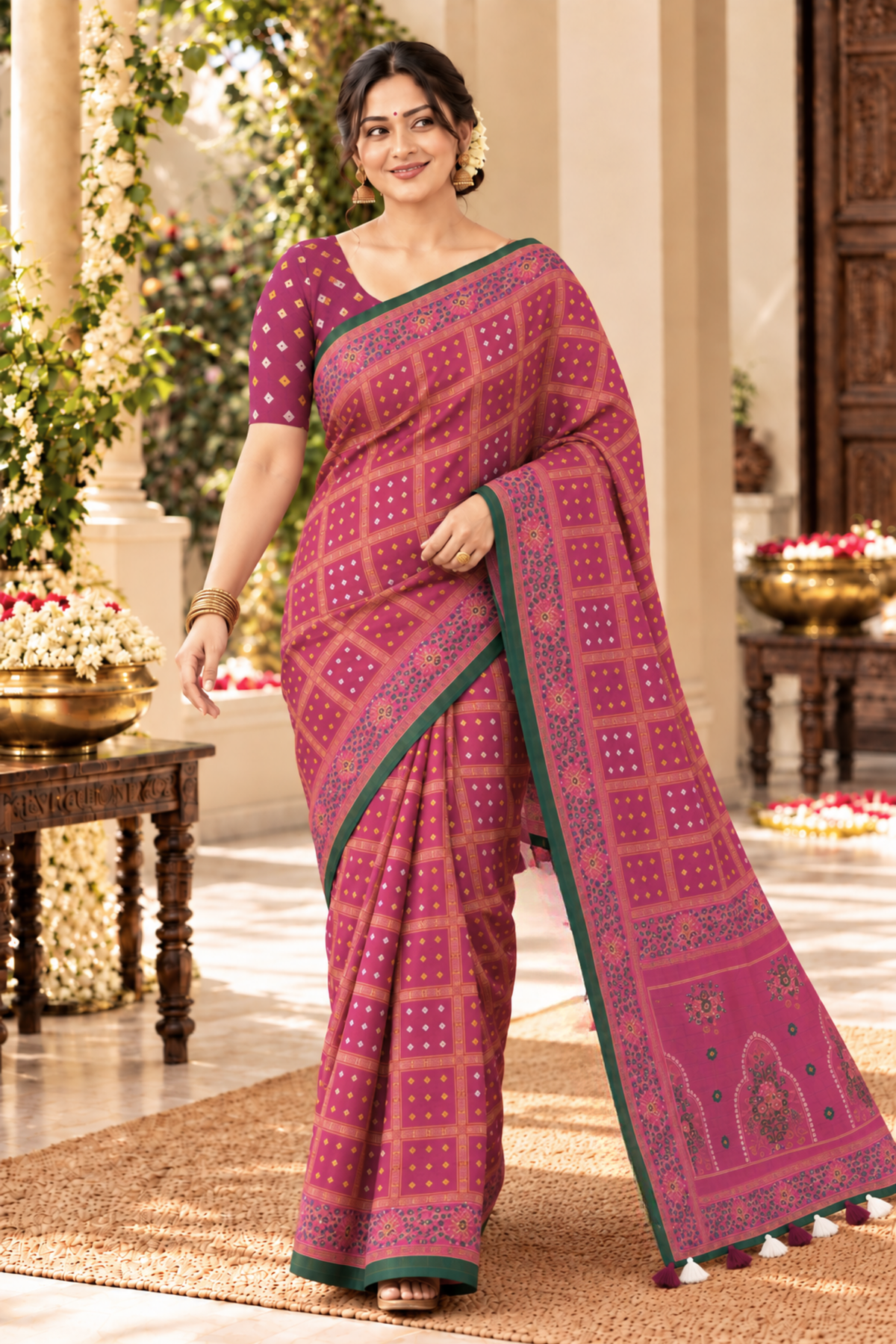 Vaidehi Printed Saree With 1.5 Mtr Blouse Piece