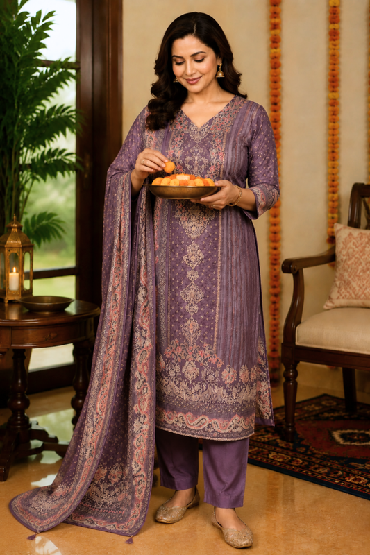 Aabroo Karachi Muslin Suit with Aari Work