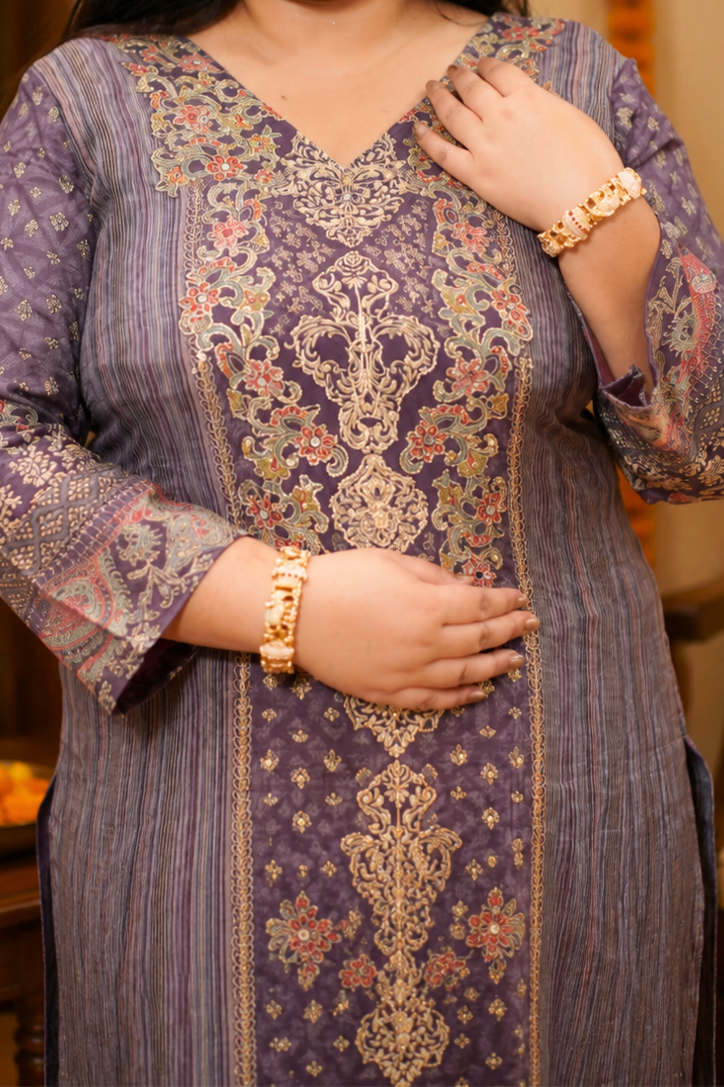 Aabroo Karachi Muslin Suit with Aari Work