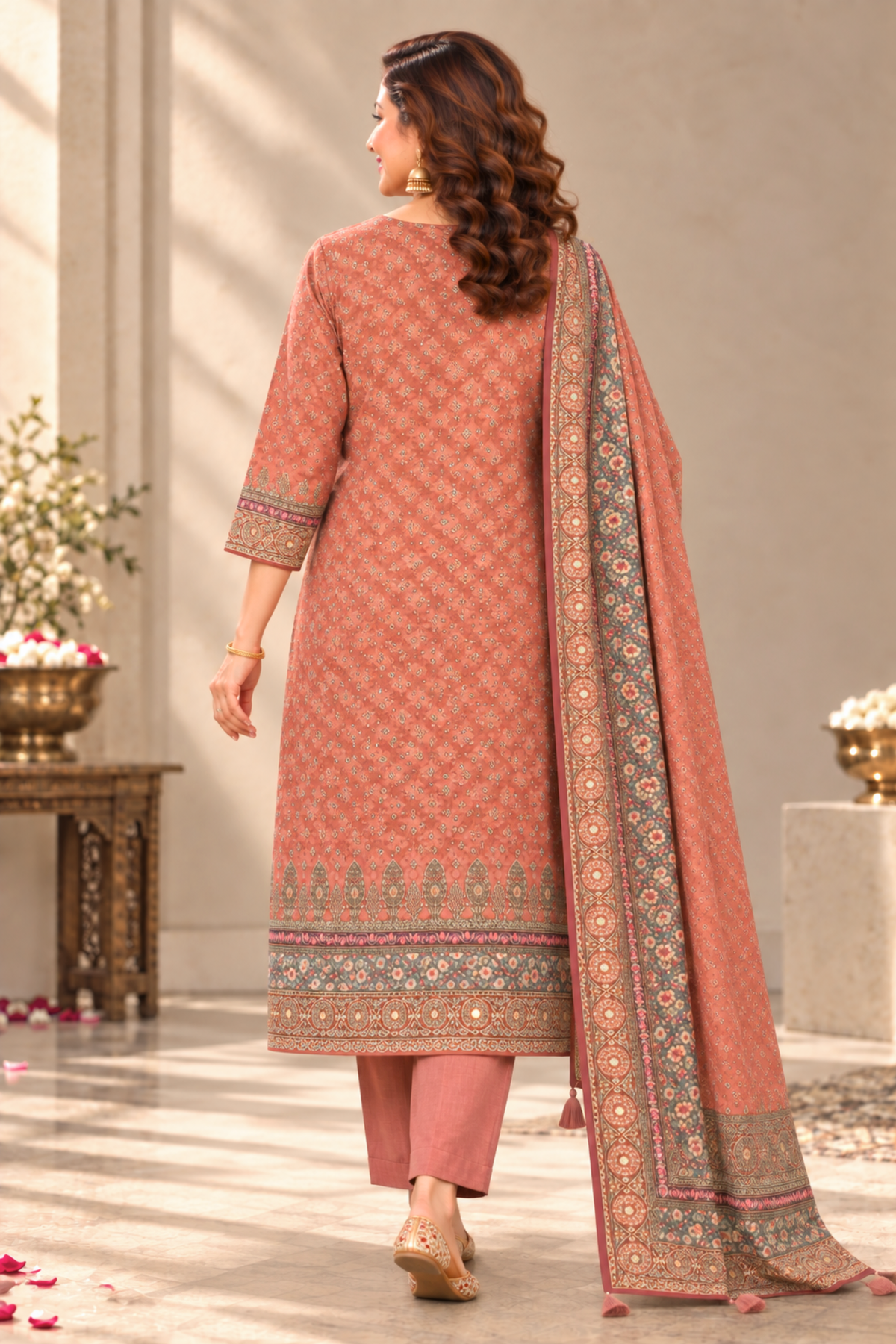 Sanyah Karachi Muslin Suit With Mirror Work