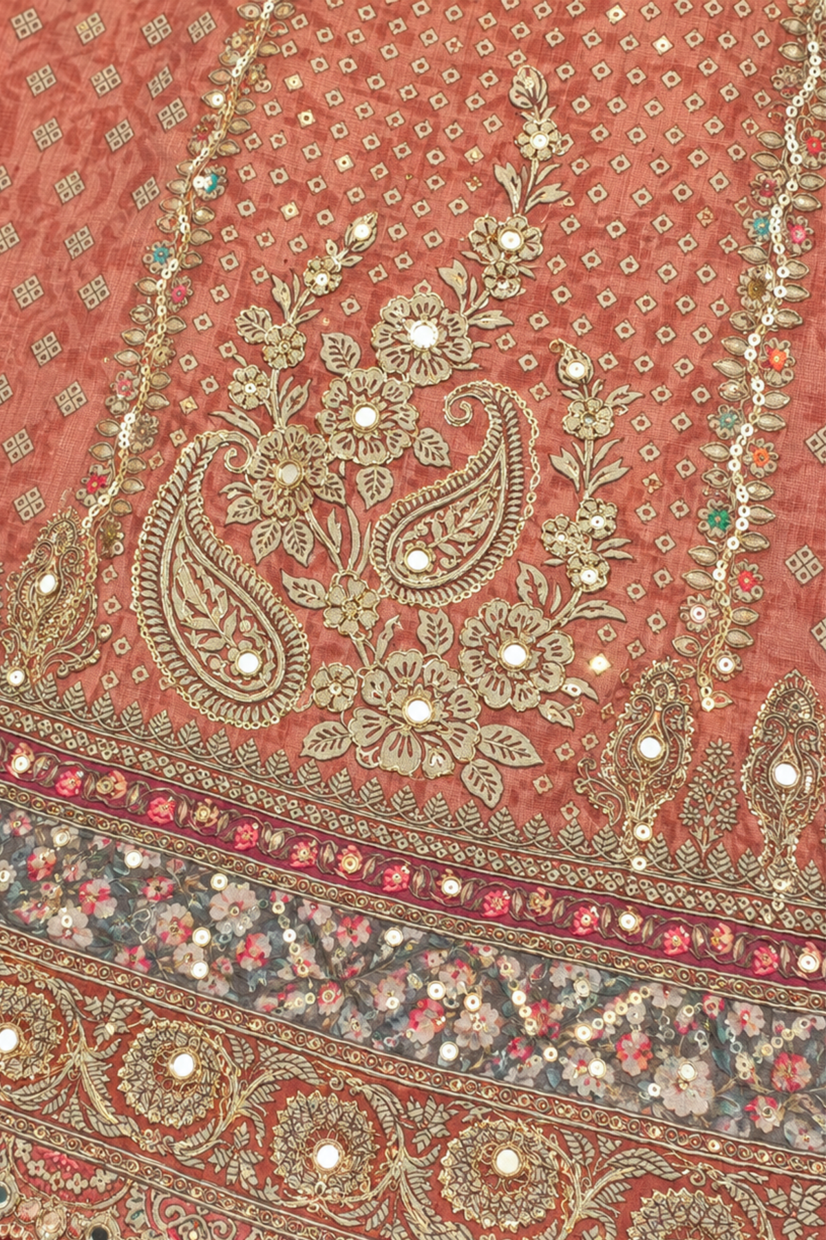 Sanyah Karachi Muslin Suit With Mirror Work
