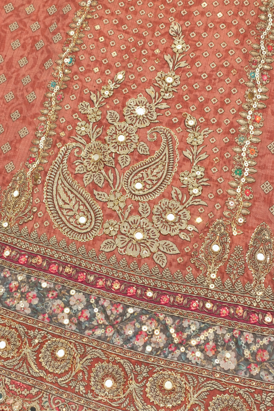 Sanyah Karachi Muslin Suit With Mirror Work