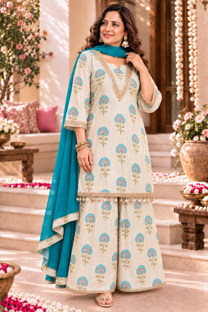 Aafreen Ivory Suit Set With Foil Print