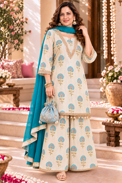 Aafreen Ivory Suit Set With Foil Print