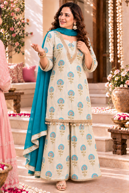 Aafreen Ivory Suit Set With Foil Print