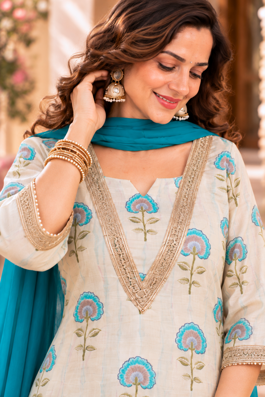 Aafreen Ivory Suit Set With Foil Print
