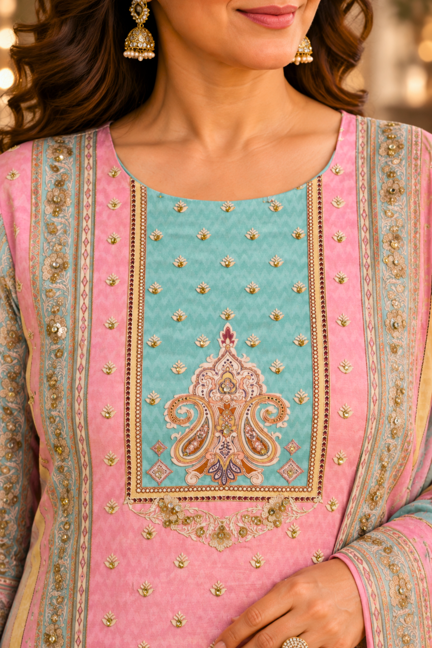 Aafreen Karachi Muslin Suit with Mirror Work