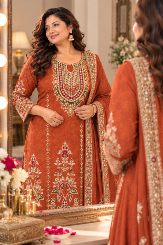 Aafreen Karachi Muslin Suit With Aari Work