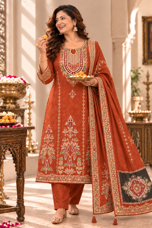 Aafreen Karachi Muslin Suit With Aari Work