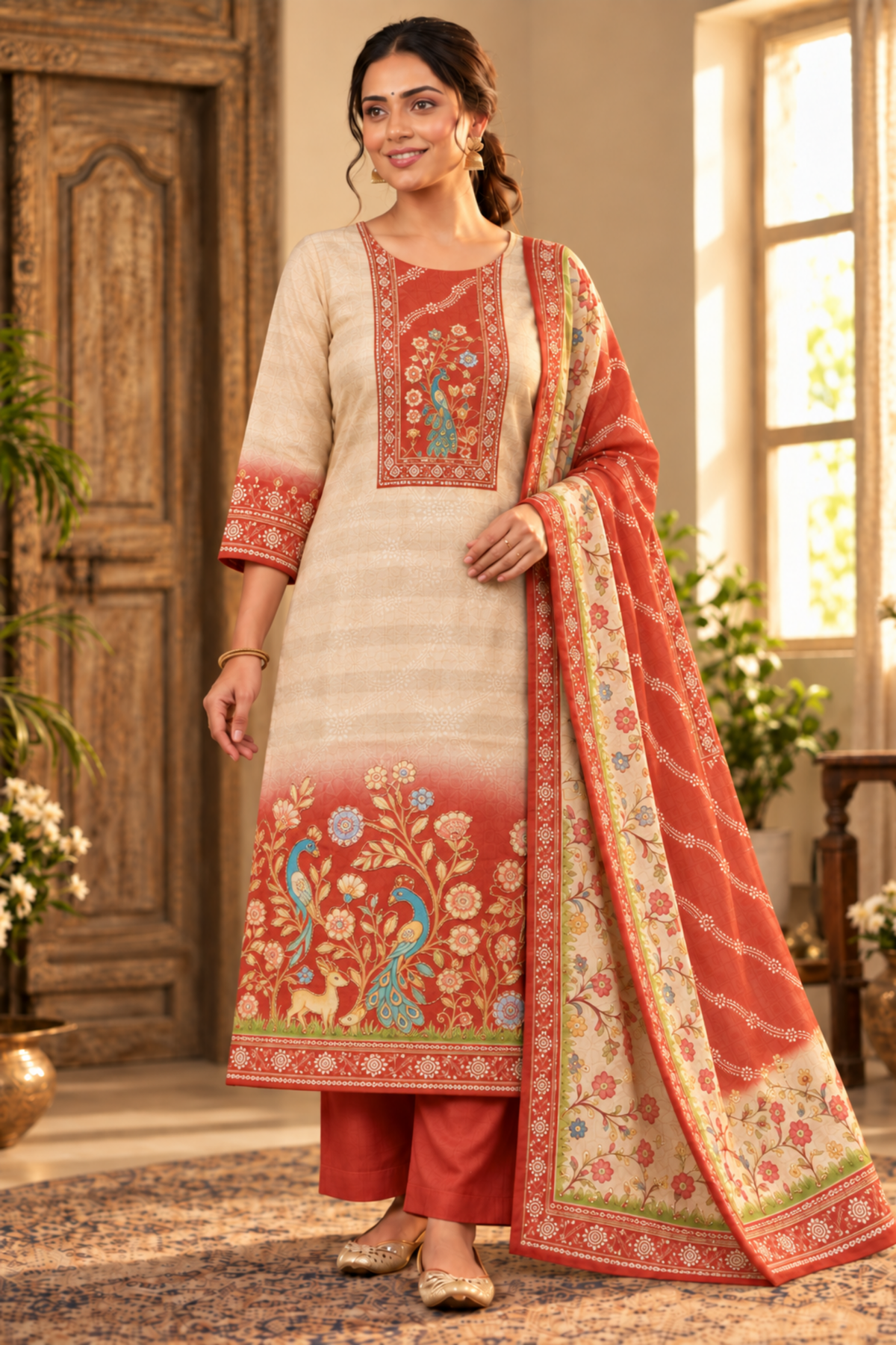 Jalebi Caramel Fancy Suit With Aari Work