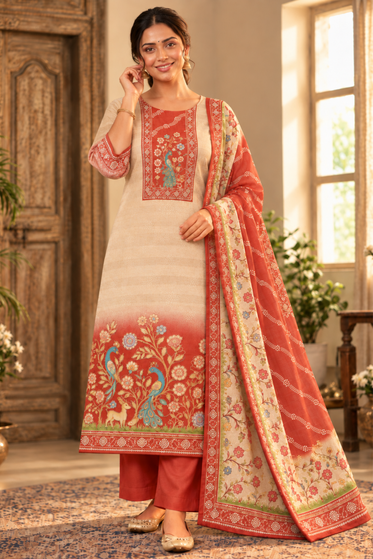 Jalebi Caramel Fancy Suit With Aari Work