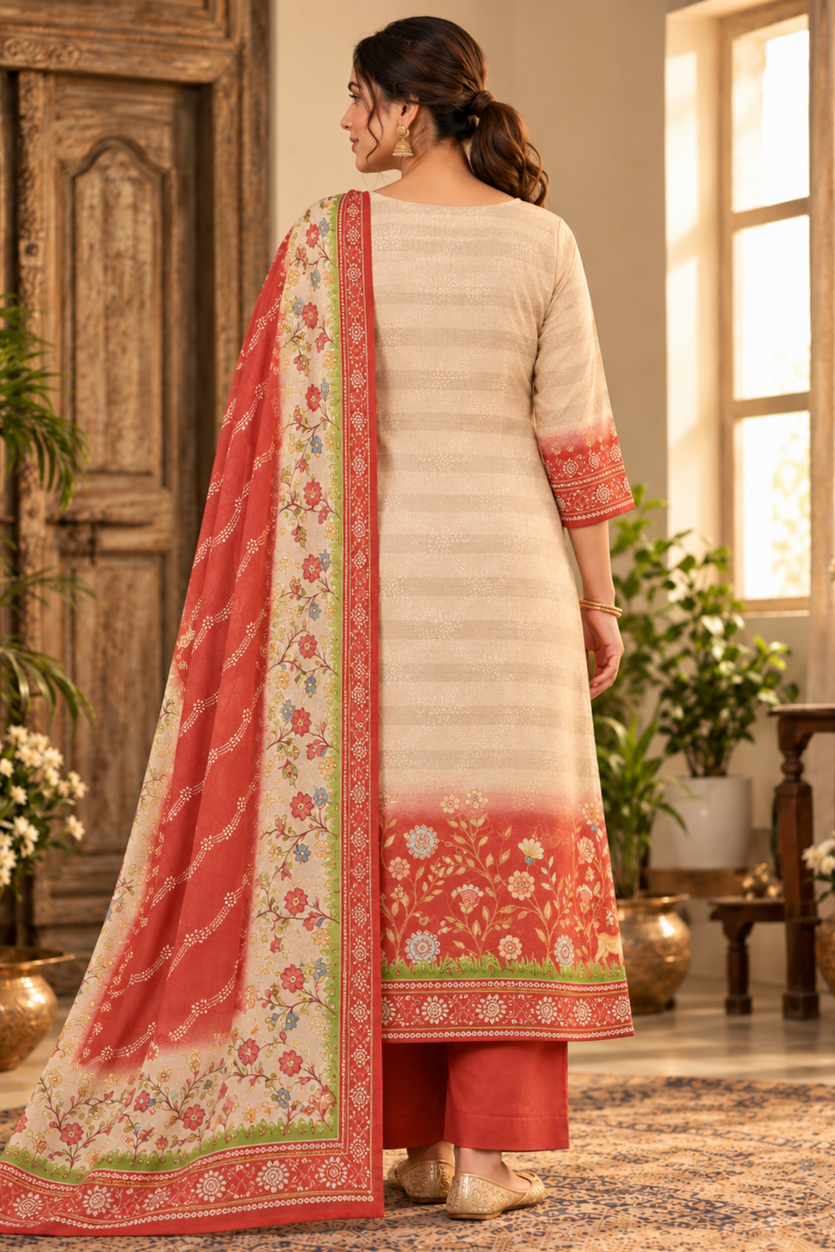 Jalebi Caramel Fancy Suit With Aari Work
