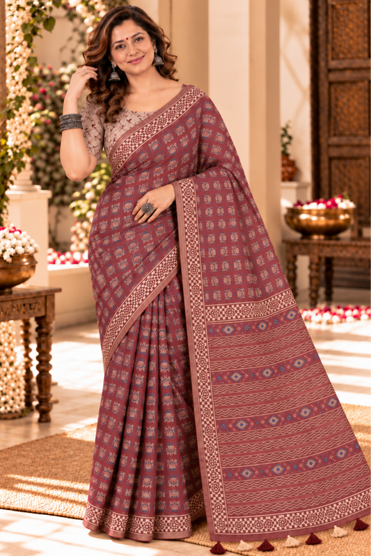 Aaradhya Printed Saree With 1.5 Mtr Blouse Piece