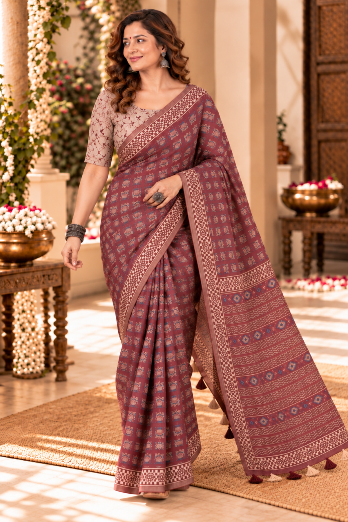 Aaradhya Printed Saree With 1.5 Mtr Blouse Piece