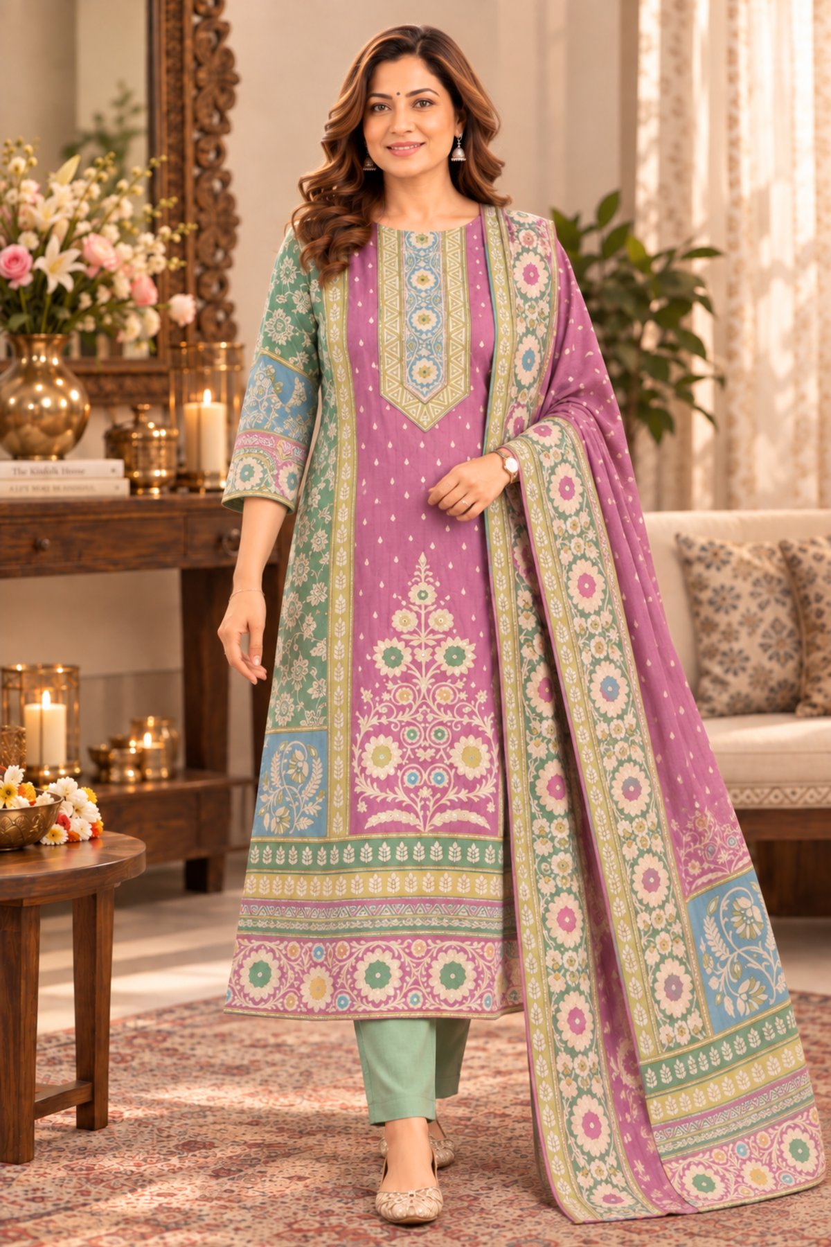 Aarohi Karachi Muslin Suit with Aari Work