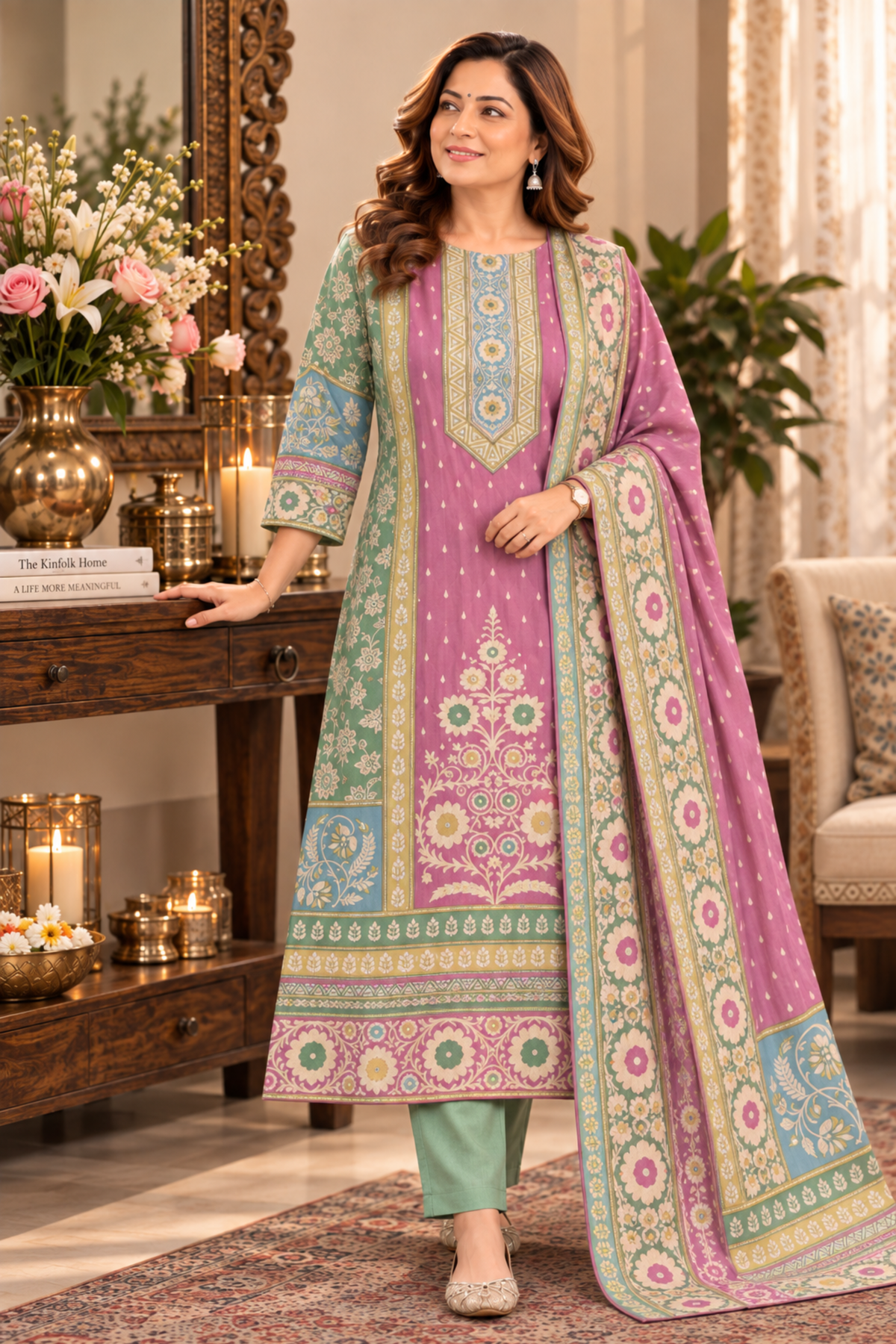 Aarohi Karachi Muslin Suit with Aari Work