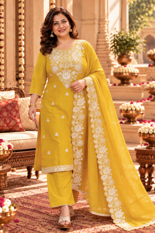 Aarvika Tissue Shimmer Suit With Zari Embroidery