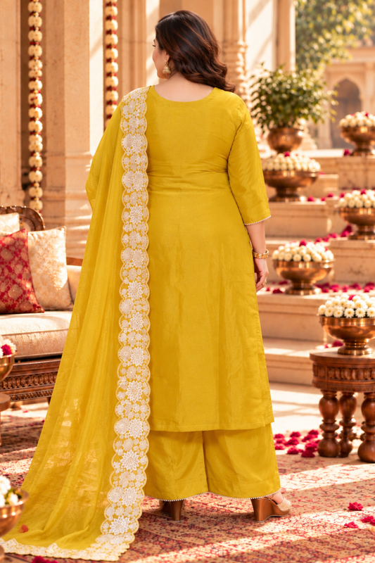 Aarvika Tissue Shimmer Suit With Zari Embroidery