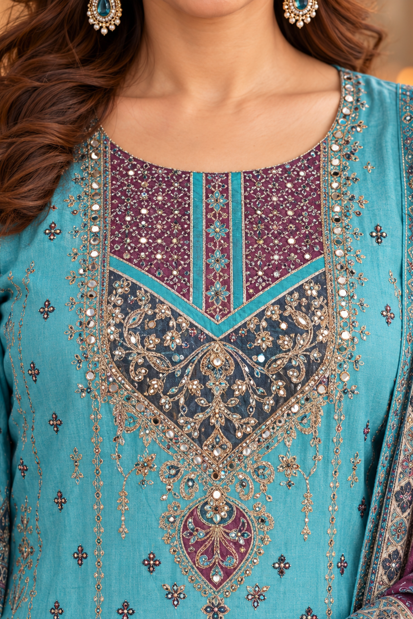 Afsana Karachi Muslin Suit with Aari Work